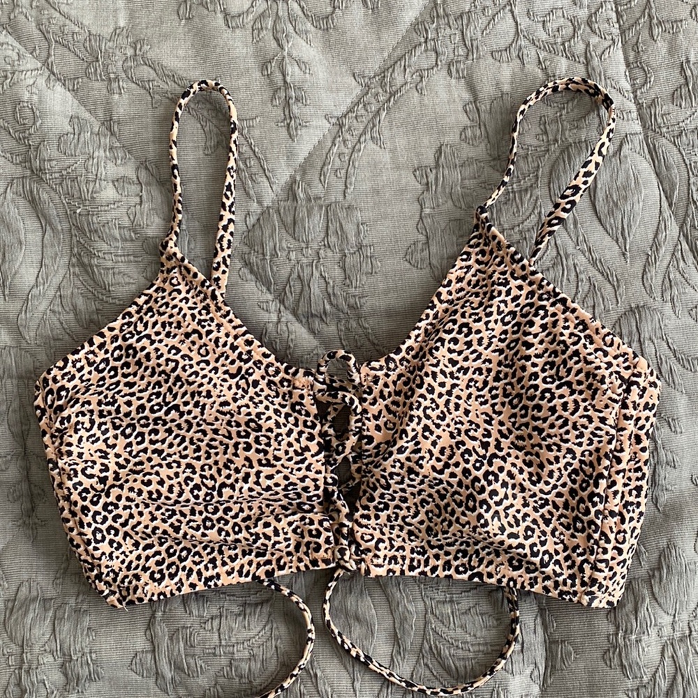 Leopard print Bikini top with string adjustable back/straps.